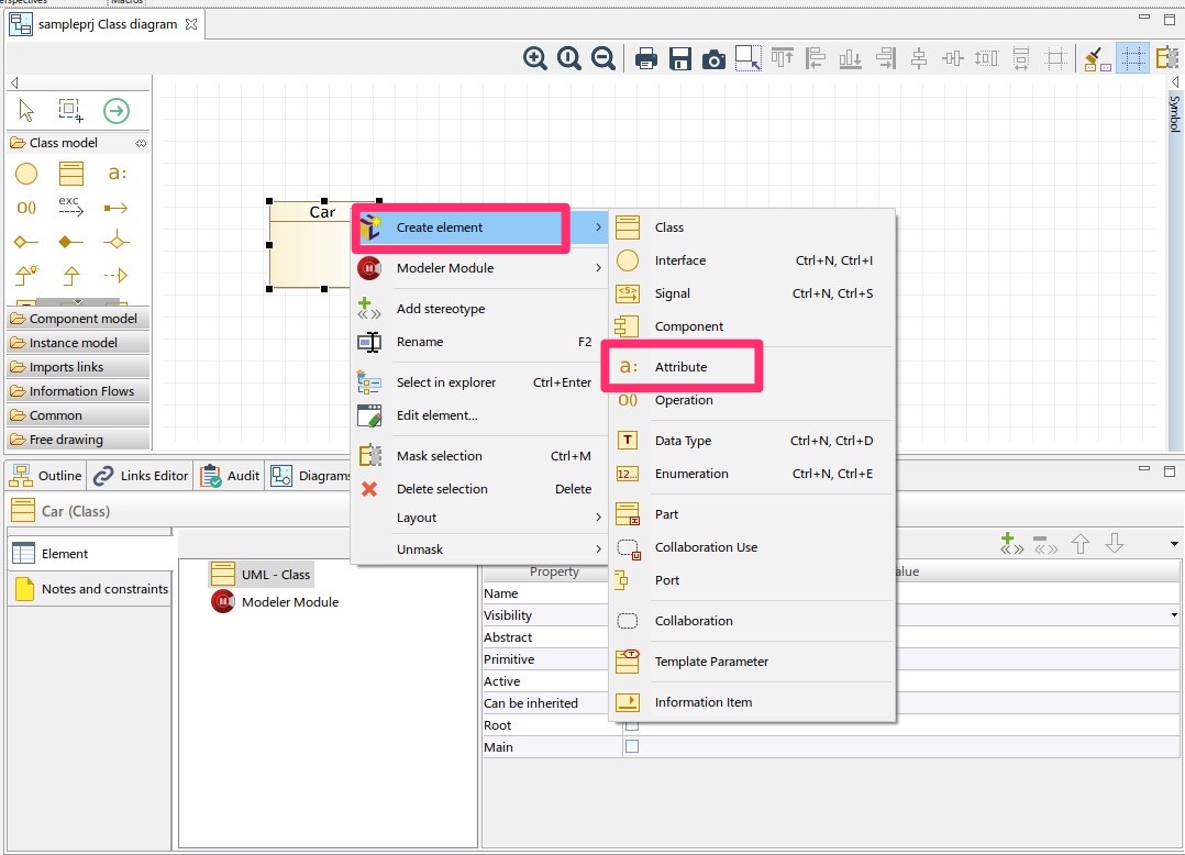 modelio class diagram attribute type